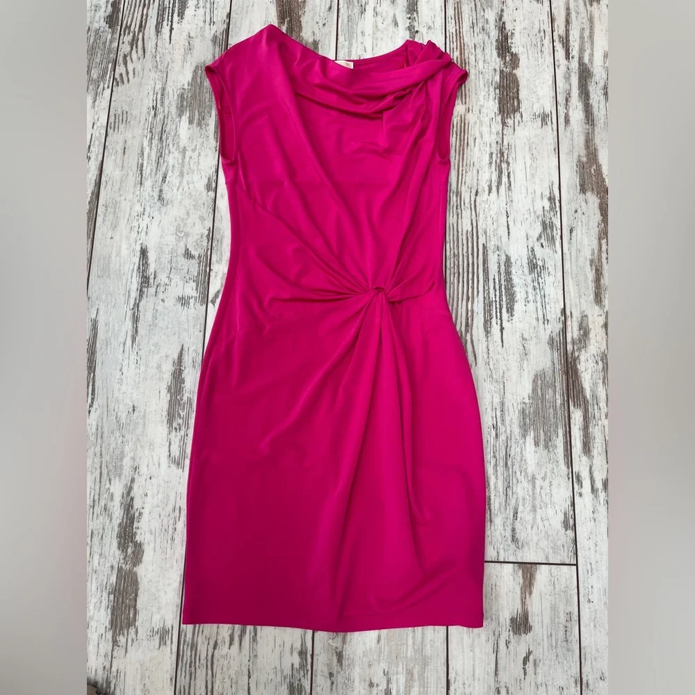 Michael Kors Fuchsia Pink Cowl Neck Knot Front Sheath Dress XS